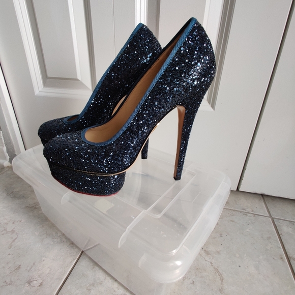 Charlotte Olympia blue sparkle platform pump Sz 37.5 - Picture 2 of 11